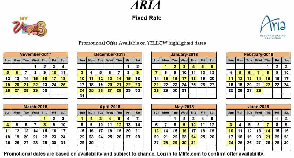 Image of Aria Hotel & Casino Las Vegas exclusive rates myVEGAS Slots calendar.