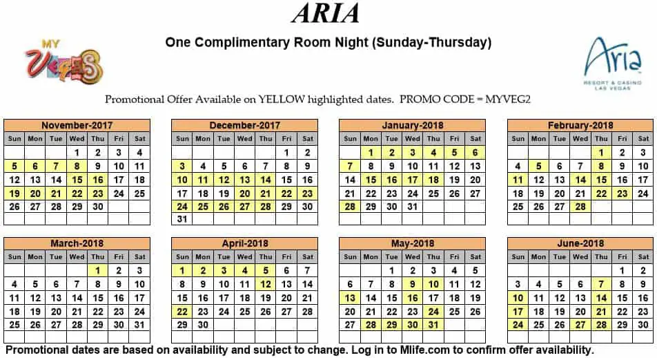 Image of Aria Hotel & Casino Las Vegas one complimentary room night myVEGAS Slots calendar.
