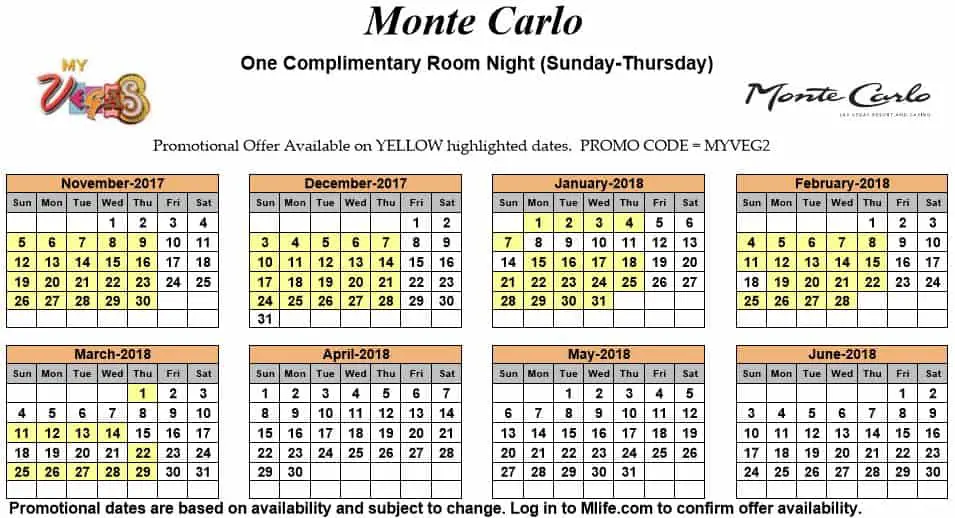 Image of Monte Carlo Resort & Casino Las Vegas one complimentary room night myVEGAS Slots calendar.