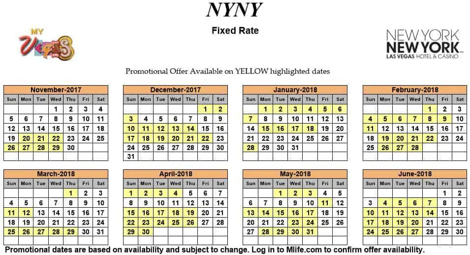 Image of New York New York Hotel & Casino Las Vegas exclusive rates myVEGAS Slots calendar.