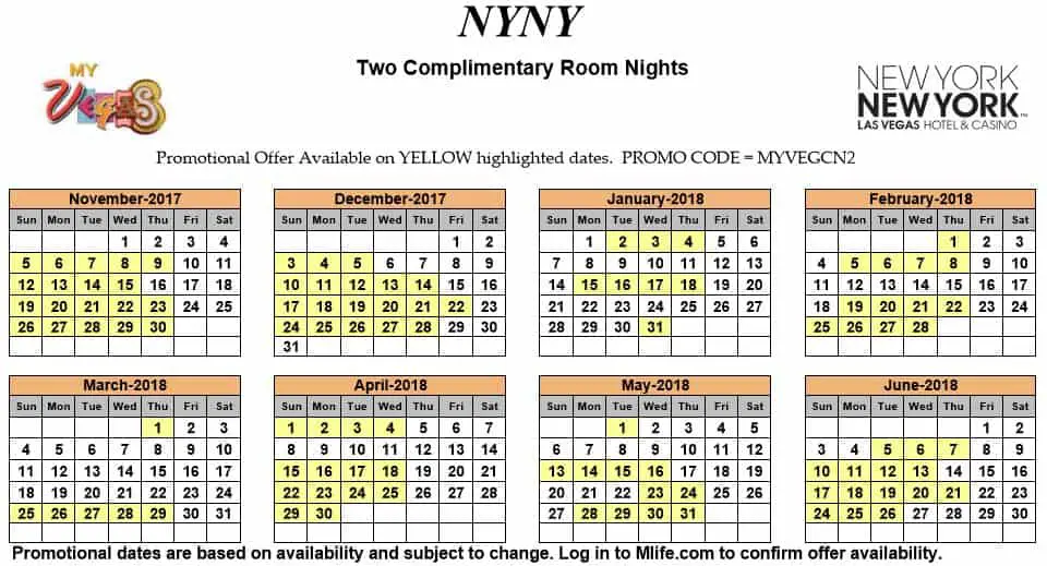 Image of New York New York Hotel & Casino Las Vegas two complimentary room nights myVEGAS Slots calendar.