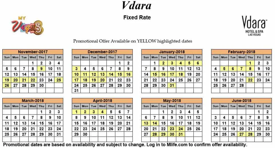 Image of Vdara Hotel & Spa Las Vegas exclusive rates myVEGAS Slots calendar.
