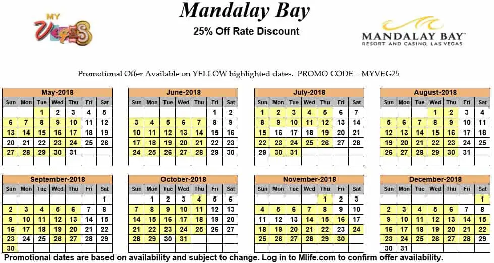 Image of Mandalay Bay Resort & Casino Las Vegas 25% off room rates myVEGAS Slots calendar 2018.