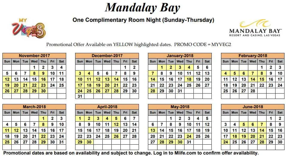 Image of Mandalay Resort & Casino Las Vegas one complimentary room night myVEGAS Slots calendar.