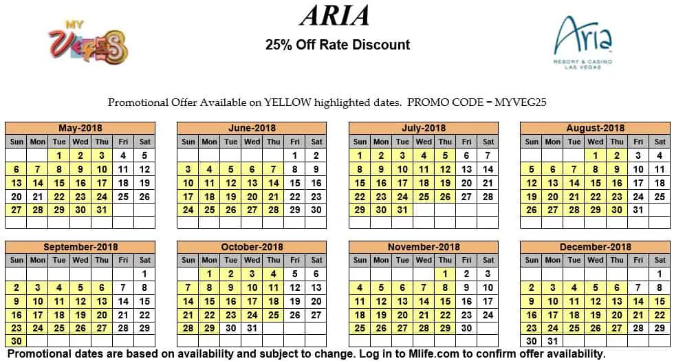 Image of Aria Hotel & Casino Las Vegas 25% off room rates myVEGAS Slots calendar 2018.