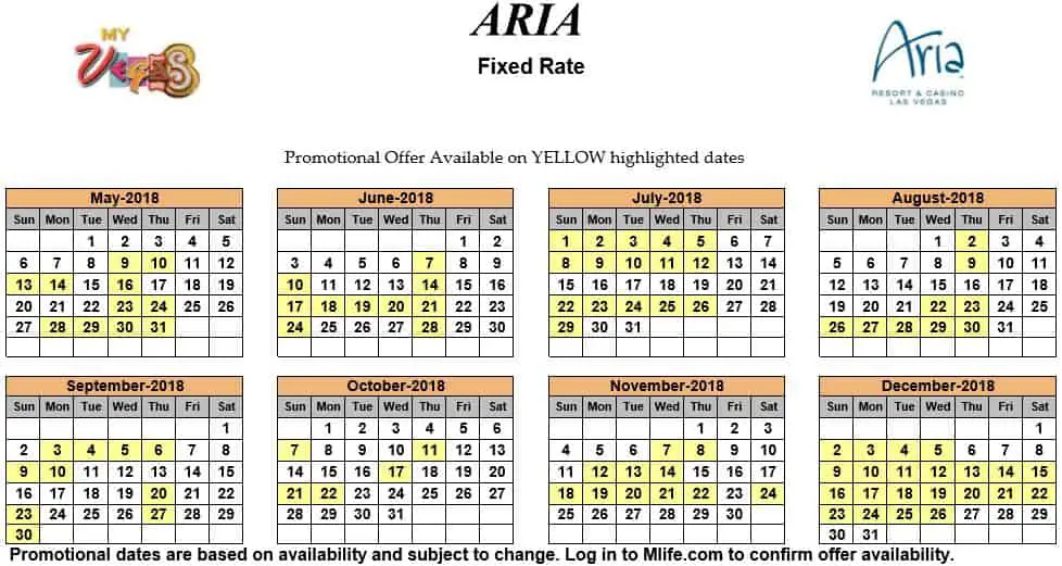Image of Aria Hotel & Casino Las Vegas exclusive rates myVEGAS Slots calendar 2018.