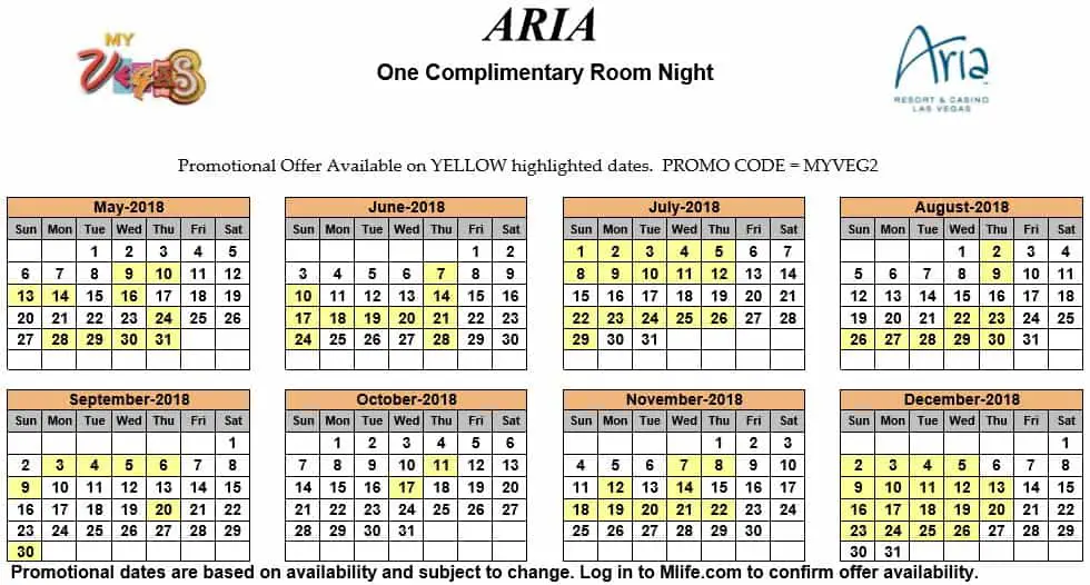Image of Aria Hotel & Casino Las Vegas one complimentary room night myVEGAS Slots calendar 2018.