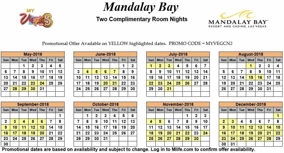 Image of Mandalay Bay Resort & Casino Las Vegas two complimentary room nights myVEGAS Slots calendar 2018.