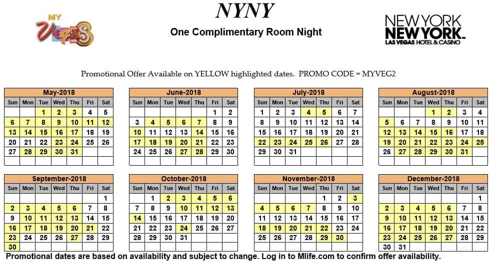 Image of New York New York Hotel & Casino Las Vegas one complimentary room night myVEGAS Slots calendar 2018.
