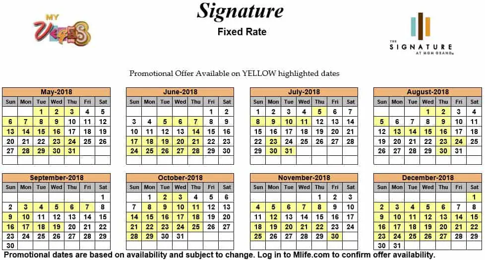 Image of Signature at MGM Grand All-Suite Hotel Las Vegas exclusive rates myVEGAS Slots calendar 2018.