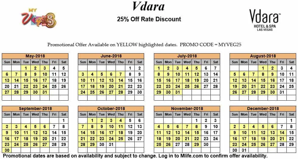 Image of Vdara Hotel & Spa Las Vegas 25% off room rates myVEGAS Slots calendar 2018.