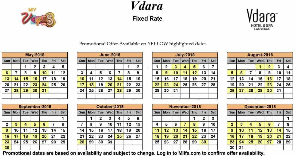Image of Vdara Hotel & Spa Las Vegas exclusive rates myVEGAS Slots calendar 2018.