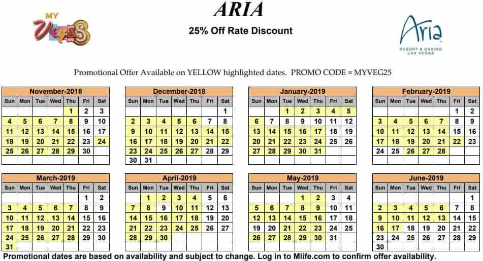 Image of Aria Hotel & Casino Las Vegas 25% off room rates myVEGAS Slots calendar 2019.