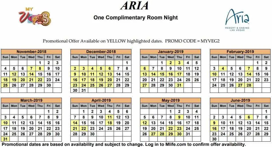 Image of Aria Hotel & Casino Las Vegas one complimentary room night myVEGAS Slots calendar 2019.