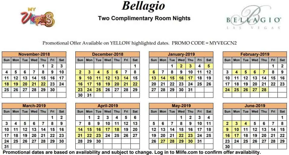 Image of Bellagio Hotel & Casino Las Vegas two complimentary room nights myVEGAS Slots calendar.