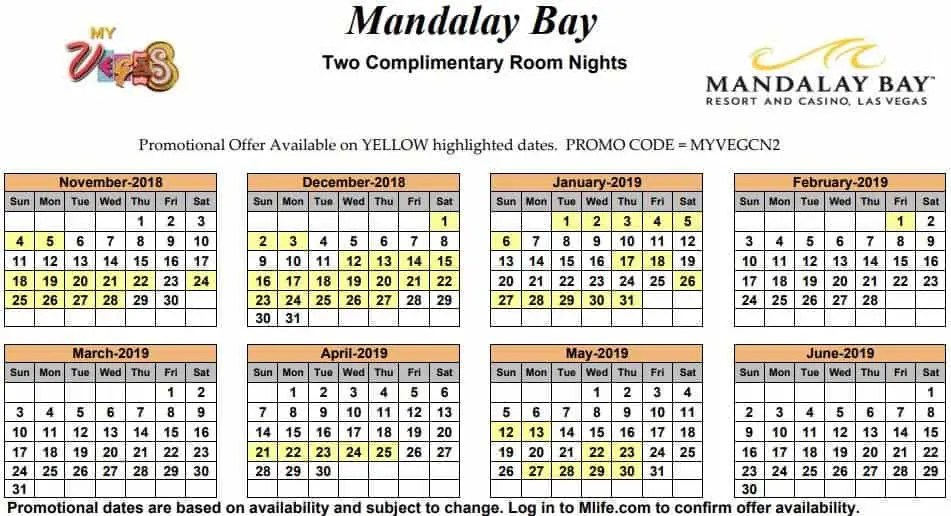 Image of Mandalay Bay Resort & Casino Las Vegas two complimentary room nights myVEGAS Slots calendar 2019.