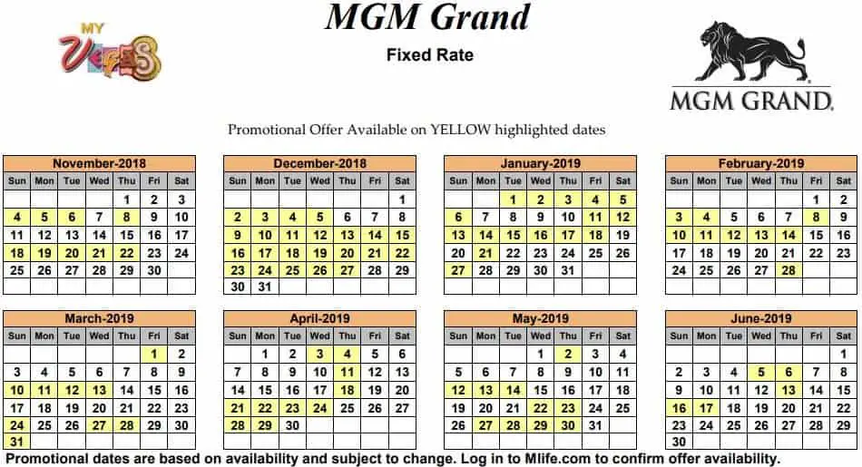 myVEGAS Exclusive Room Rate Calendars 2019 myVEGASadvisor