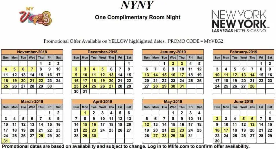 Image of New York New York Hotel & Casino Las Vegas one complimentary room night myVEGAS Slots calendar 2019.