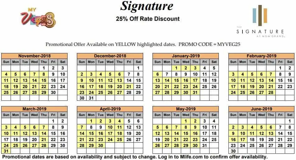 Image of Signature at MGM Grand All-Suite Hotel Las Vegas 25% off room rates myVEGAS Slots calendar 2019.