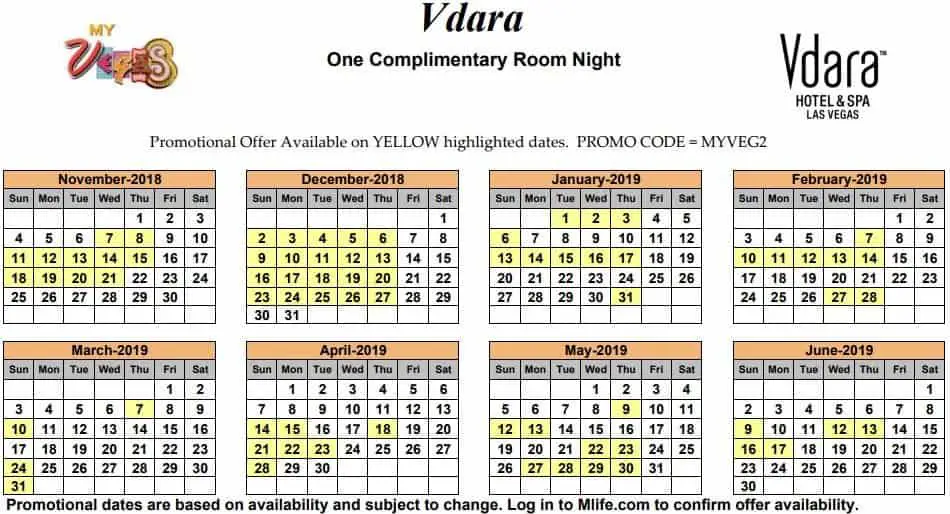 Image of Vdara Hotel & Spa Las Vegas one complimentary room night myVEGAS Slots calendar 2019.