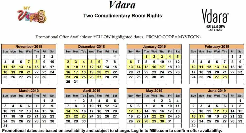Image of Vdara Hotel & Spa Las Vegas two complimentary room nights myVEGAS Slots calendar 2019.