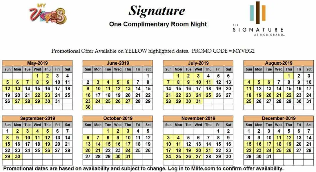 Image of Signature at MGM Grand Hotel Las Vegas one complimentary room night myVEGAS Slots calendar.