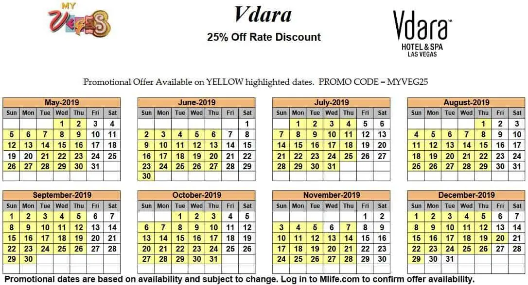 Image of Vdara Hotel & Spa Las Vegas 25% off room rates myVEGAS Slots calendar 2019.