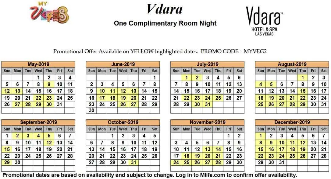 Image of Vdara Hotel & Spa Las Vegas one complimentary room night myVEGAS Slots calendar 2019.