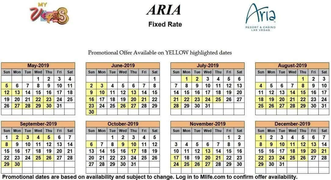 Image of Aria Hotel & Casino Las Vegas exclusive rates myVEGAS Slots calendar 2019.