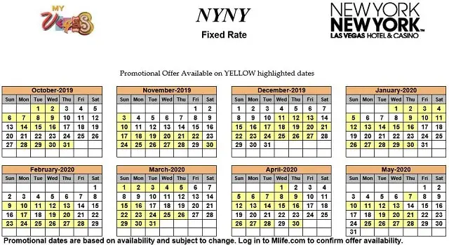 Image of New York New York Hotel & Casino Las Vegas exclusive rates myVEGAS Slots calendar.