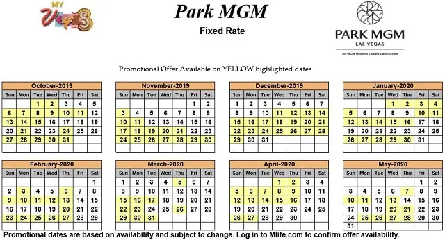 Image of Park MGM Resort & Casino Las Vegas exclusive rates myVEGAS Slots calendar.