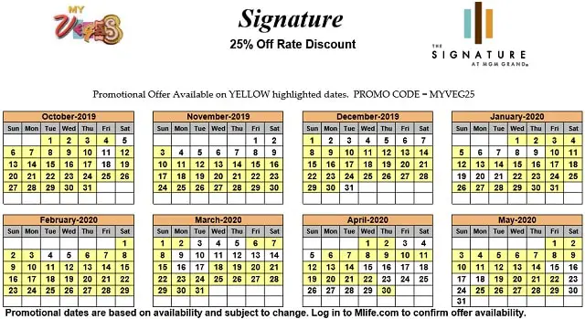 Image of Signature at MGM Grand All-Suite Hotel Las Vegas 25% off room rates myVEGAS Slots calendar 2020.
