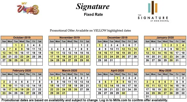 Image of Signature at MGM Grand All-Suite Hotel Las Vegas exclusive rates myVEGAS Slots calendar.