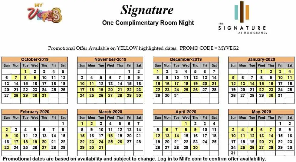 Image of Signature at MGM Grand Hotel Las Vegas one complimentary room night myVEGAS Slots calendar.