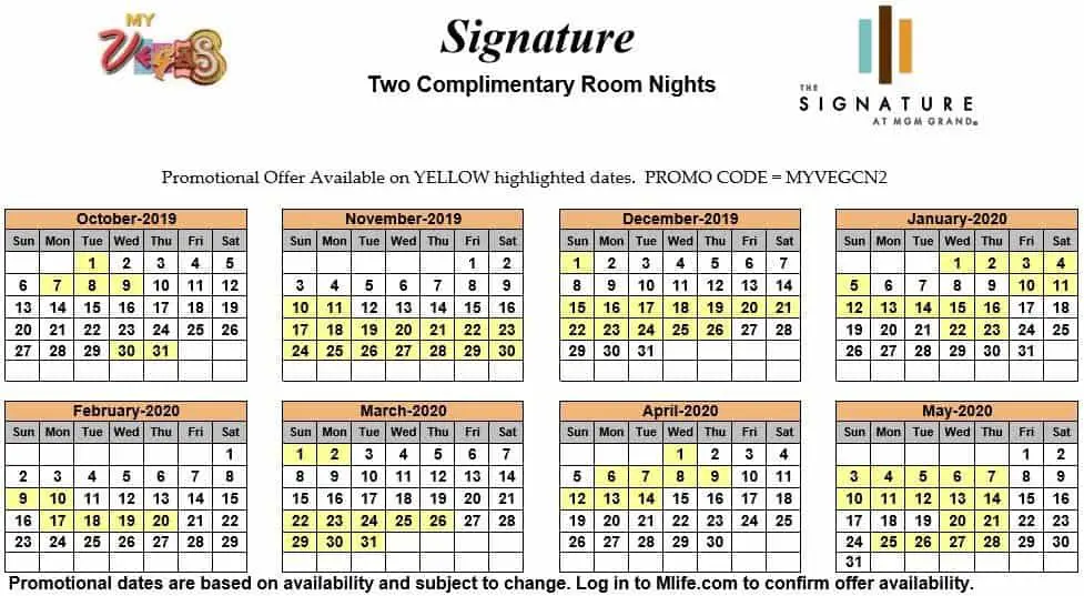 Image of Signature at MGM Grand Hotel Las Vegas two complimentary room nights myVEGAS Slots calendar.